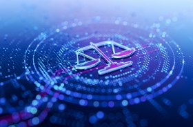 Imagem ilustrativa em azul da balança da justiça