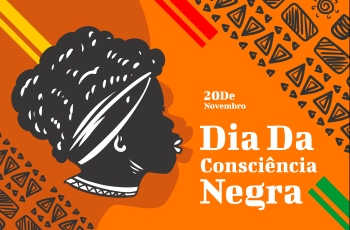 Dia da Consciência Negra - ilustração em fundo laranja e motivos afros 