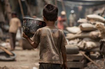 Criança trabalhando de costas