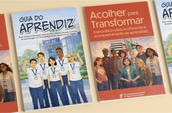 Arte mostra as capas do Guia do Aprendiz e do Guia para Monitores