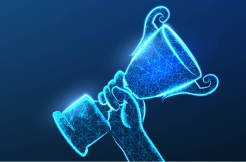arte de uma mão azul segurando um troféu