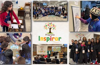 Mosaico mostra seis fotos com diversas atividades do Programa Inspirar, cuja logo está no centro do mosaico